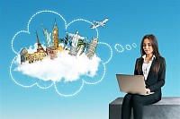 young-businesswoman-thinking-about-travel-while-using-laptop-sky-background-traveling-concept